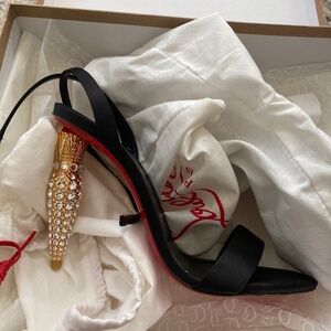 Christian Louboutin Lipstrass Queen 100 Ankle Strap Satin Sandals